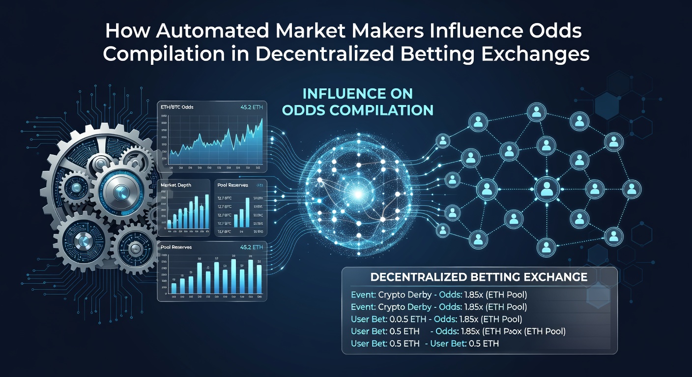 Automatisierte Market Maker in dezentralen Wettbörsen visualisiert durch Liquiditätspools und dynamische Quoten