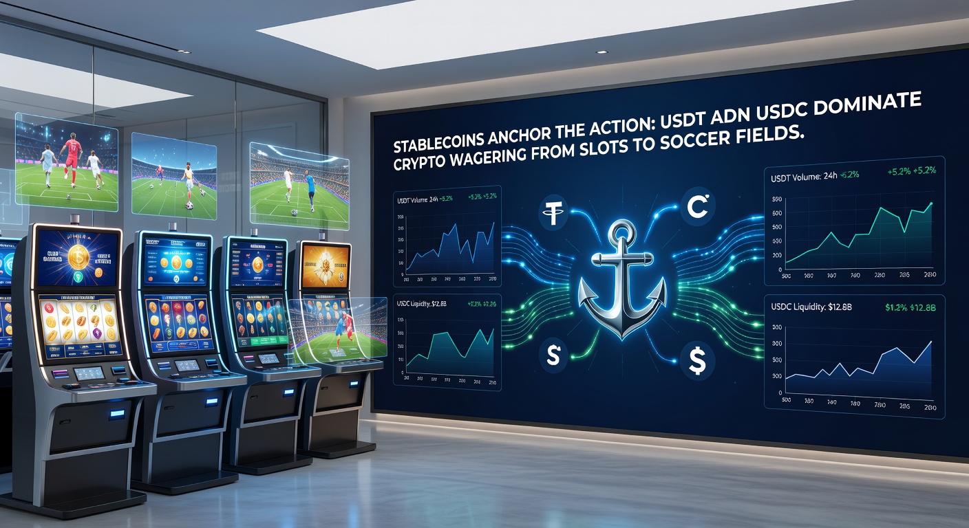Vergleichsdiagramm von USDT und USDC Volumen in Slots- und Sportwetten, mit Fokus auf 2026-Trends