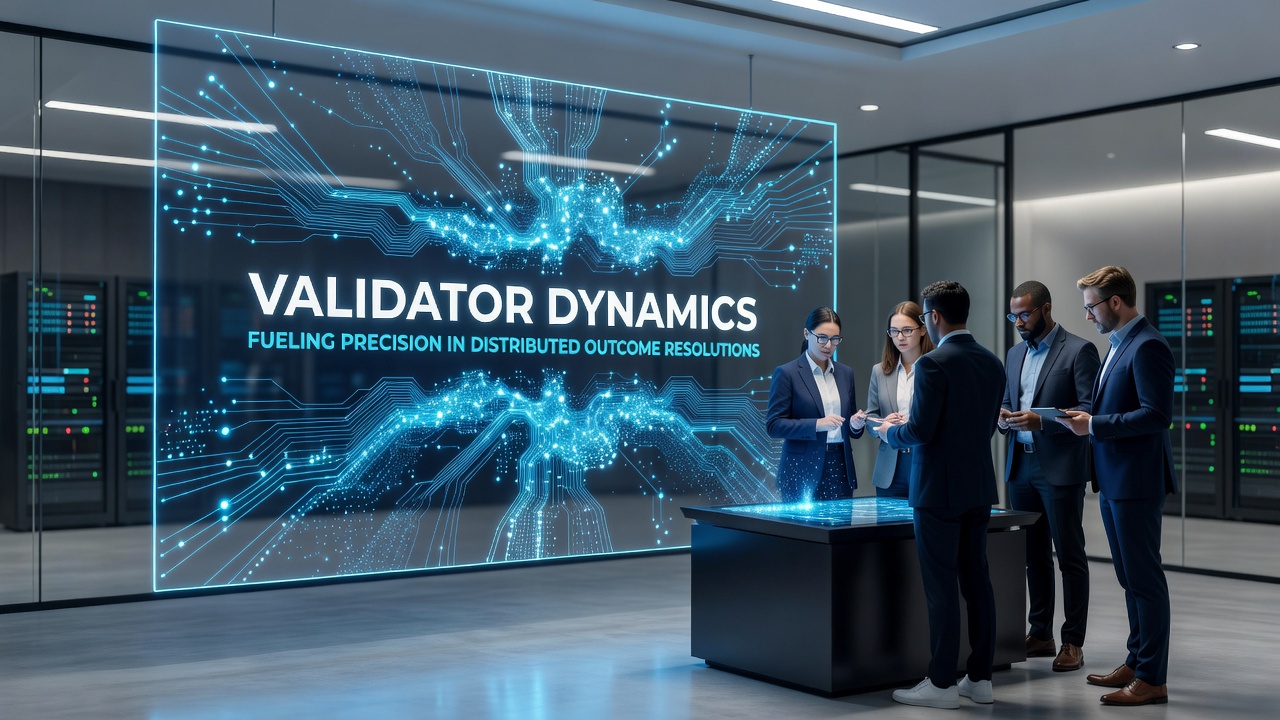 Diagram showing validator consensus process for distributed outcome resolutions in blockchain betting systems